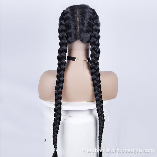 Black 2 Twist Lace Front Braid Wig Nature Looking Lace Front Wigs Afro American Synthetic Braided Wig Baby Hair for Black Women